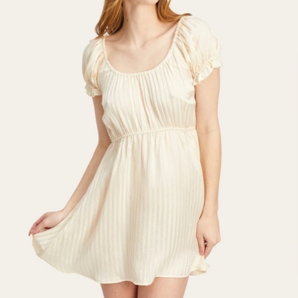 Morgan Lane Silk Babydoll Ava Dress Cream SIZE P XS Jacquard Striped
